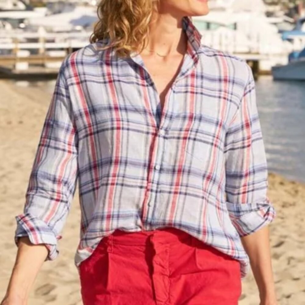 Frank & Eileen Plaid Linen Blouse Top Shirt Size XS Long Sleeve Button Front - Picture 4 of 13